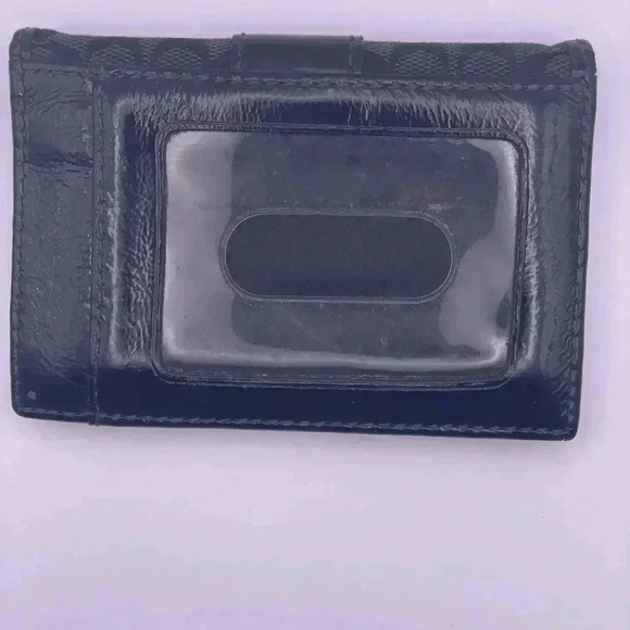 Coach Small Wallet- Black Coach Signature Logo Fabric with Black Patent - Picture 4 of 9